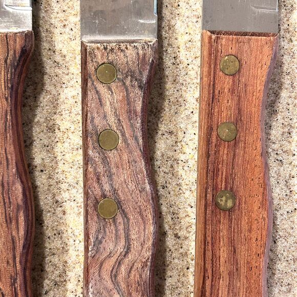 Vintage DANSK 10" Wood Handle Serrated Steak Knife Knives Set of 4 - Picture 4 of 6